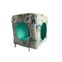 Мягкий домик с двумя отверстиями для грызунов с принтом Радуги размер S (15*15*15 см.)