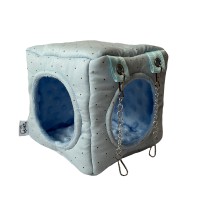 М'який будиночок для гризунів з двома отворами Блакитні Горошки розмір M (20*20*20 см.)