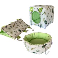 Набор лежанок для грызунов 3в1: домик S, гамак - труба и лукошко принт Папороть